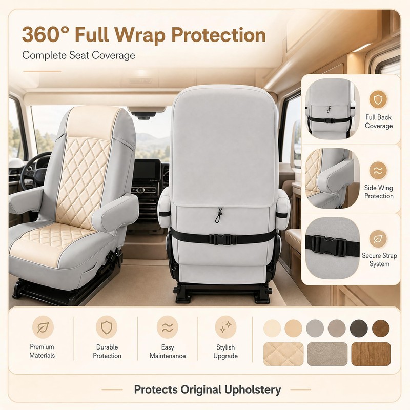 SummerCool RV Seat Covers for Captains Chairs,Faux Leather Camper Seat
