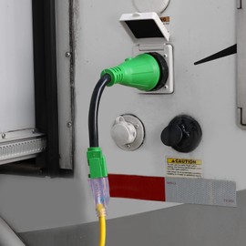 RVGUARD 50 Amp to 110 Volt RV Adapter Cord with Locking Connector 12 Inch, NEMA 5-15P to NEMA SS2-50R Electrical Power Adapter with LED Power Indicator, Green, ETL Listed