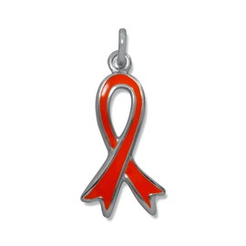 JewelryWeb 925 Sterling Silver Orange Enamel Awareness Ribbon Charm-Orange Indicates-Awareness For Leukemia Hunger Pendant Necklace