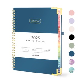 Forvencer 2025 Planner, Hardcover Weekly and Monthly Planner, January 2025 - December 2025, 6" x 8", Spiral Calendar Planner with Tabs, Exquisite Daily Organizer Notebook with Inner Pocket, Agenda Journal for Office Home School, A5 Size, Blue