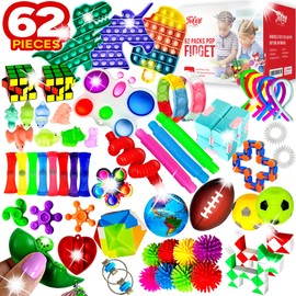 62 Pack Fidget Toys Set, Sensory Party Favors Gifts for Kids Adults Stress Relief Stocking Stuffers Pop It Autism Autistic Bulk Boys Girls Goodie Bags Treasure Box Classroom Prizes