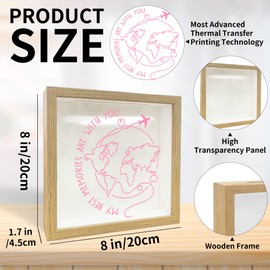 My Best Memories are with You Shadow Box Frame Case - 8 x 8 Travel Decorative Box with Slot On Top - Pink Wooden Adventure Archive Memory Saver - Decoration & Keepsake Gift Supplies - A02