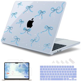 May Chen [2025 New Pattern] for MacBook Air 13.6 inch Case M2 M3 M4 Chip Model: A2681 A3113 A3240, 2022-2025 Release, Hard Shell Cover with Screen Protector & Keyboard Skin - Blue Bows