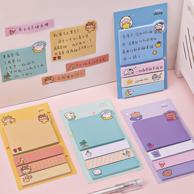 4 Pack Cute Sticky Notes Cartoon Animal Sticky Memo Pads