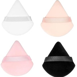 4 facial soft triangle puffs, wet and dry makeup tools, used for powder, mineral powder, body powder, foundation make-up, washable powder puffs (Colour mixture)