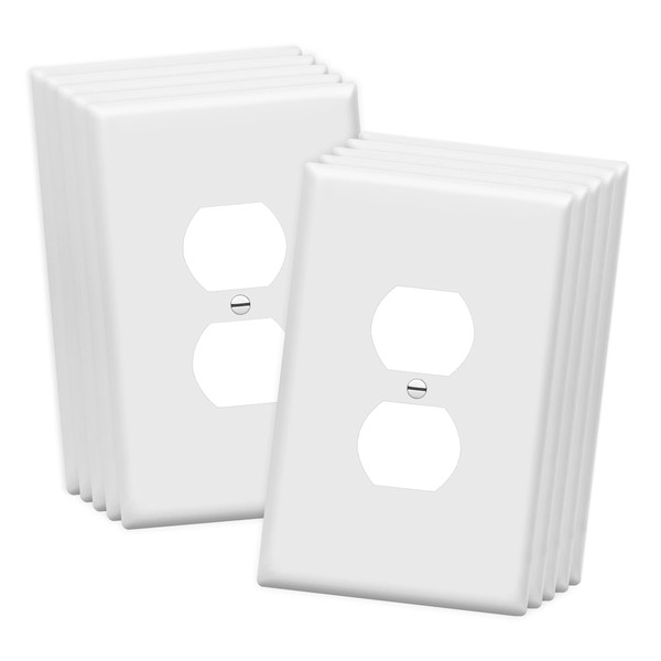 ENERLITES Jumbo Duplex Receptacle Outlet Wall Plate, Electrical Outlet Covers, Gloss Finish, Over-Size 1-Gang 5.5" x 3.5", Polycarbonate Thermoplastic, 8821O-W-10PCS, White (10 Pack)