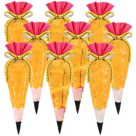 Yexiya 50 Pcs 5.12" x 9.84" Back to School Cone Cellophane Bags Teacher Appreciation Gift Pencil Cone Shaped Treat Plastic Clear Popcorn Bags with Ribbon for Treats Popcorn Candy