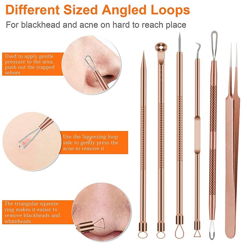 Pimple Popper Tool Kit, 6 Pcs Blackhead Remover Acne Needle