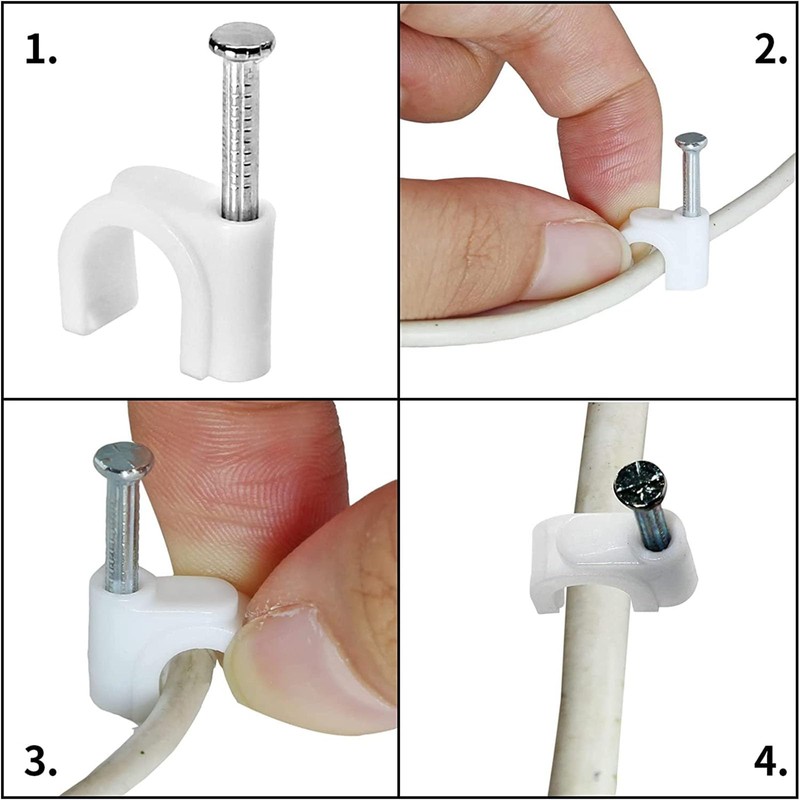 Bonsicoky Half Clamp J-Hook with Nail Cable Tacks, 8mm, White