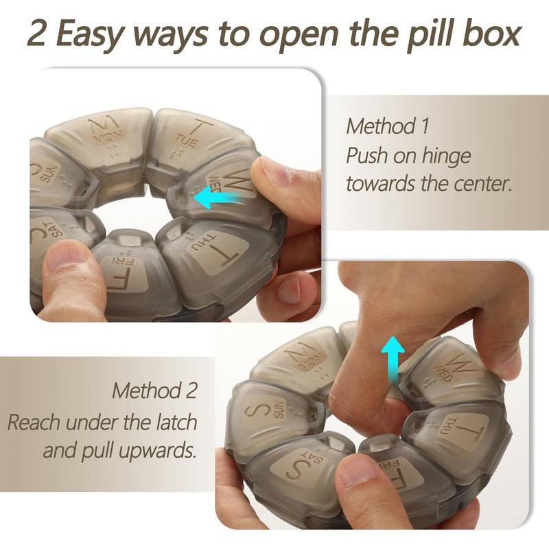 Round Weekly Pill Organizer, Non-Slip Silicone, Travel Pill Container 7