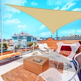 Yescom 1 Pack 25'x25'x25' Triangle Sun Shade Sail Beige 97% UV Block Commercial Events Carpark Swimming Pool Camping Beach Picnic Playground Outdoor Building Canopy