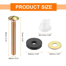 sourcing map 6Pcs Universal Toilet Seat Screws, Carbon Steel Heavy Duty Toilet Seat Bolts with Plastic Nuts and Metal Washers for Toilet Cover Maintenance and Fixing