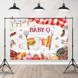 Joliaco BBQ Baby Shower Backdrop Rustic Wood Cookout Baby-Q Photography Background Barbecue Baby Shower Party Decorations Photo Booth Supplies (7x5ft)