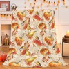 Autumn Fall Pumpkin Throw Blanket, Soft Lightweight Gourds Birds Flannel