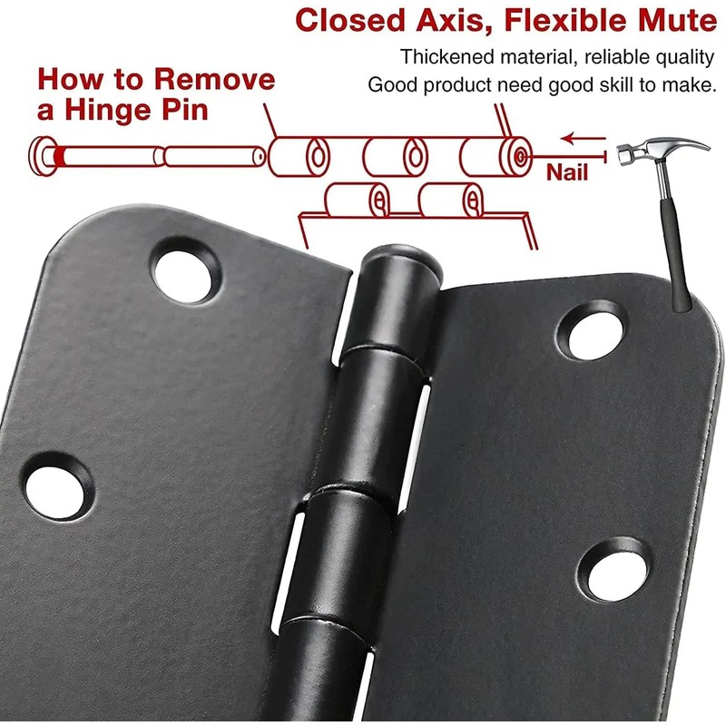 12 Pack Matte Black Door Hinges 3 1/2 Interior Rounded