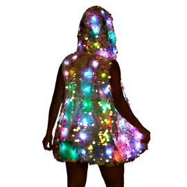 NIWOTA LED Light up Sequin Jacket for Women Flash Sparkly Vest Led Rave Costume Festival Outfits