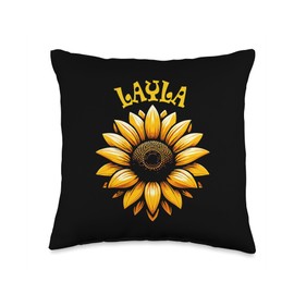 Layla Sunflower Design for Girls Name Layla Throw Pillow