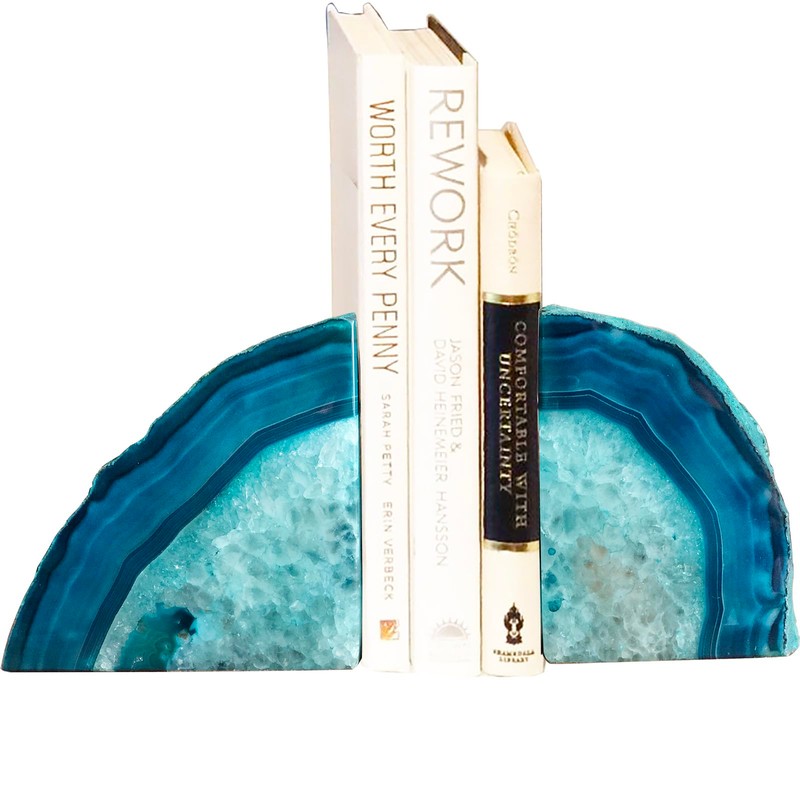 AMOYSTONE Agate Geode Bookends Heavy Duty Stone Book Ends Decorative