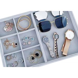 Svea Display Velvet Grey Jewelry Trays Premium Grade Drawer Insert Divider Stackable Organizer (ring and open tray)