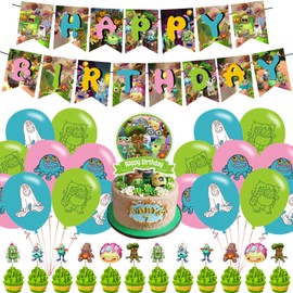 Singing Monsters Happy Birthday Decorations - Monster Theme Party Supplies with Banner, Cupcake Toppers, Balloons, Favors