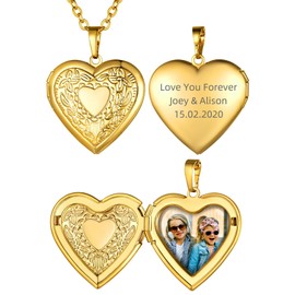 Gold Heart Lockets for Women, 18K Gold Plated Love Locket Necklace That Holds Pictures with 22 Inch Chain for Her Loving Jewelry