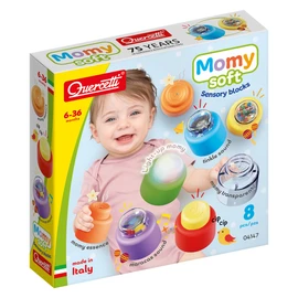 Quercetti Momy Soft Sensory Blocks, Giochi Montessori 6-36 Mesi, 8 Blocchi Sensoriali Morbidi Colorati con Luci e Suoni, Giocattoli Bambini 2 Anni Educativi Sviluppo Motricità