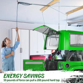Hard Top Removal Lift for Jeep Wrangler - Top Lift Hoist for Jeep JL JK Models and Ford, Single Person Operation Roof Lift, Safe Anti-Drop System, Supports 8-16 ft. Ceiling, Bonus 6 T Knobs