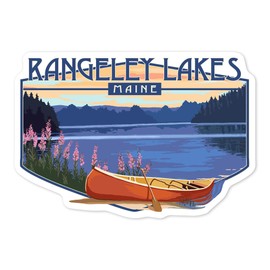 Die Cut Sticker Rangeley Lakes, Maine, Canoe and Lake, Contour Vinyl Sticker 1 to 3 inches (Waterproof Decal for Cars, Water Bottles, Laptops, Coolers), Small