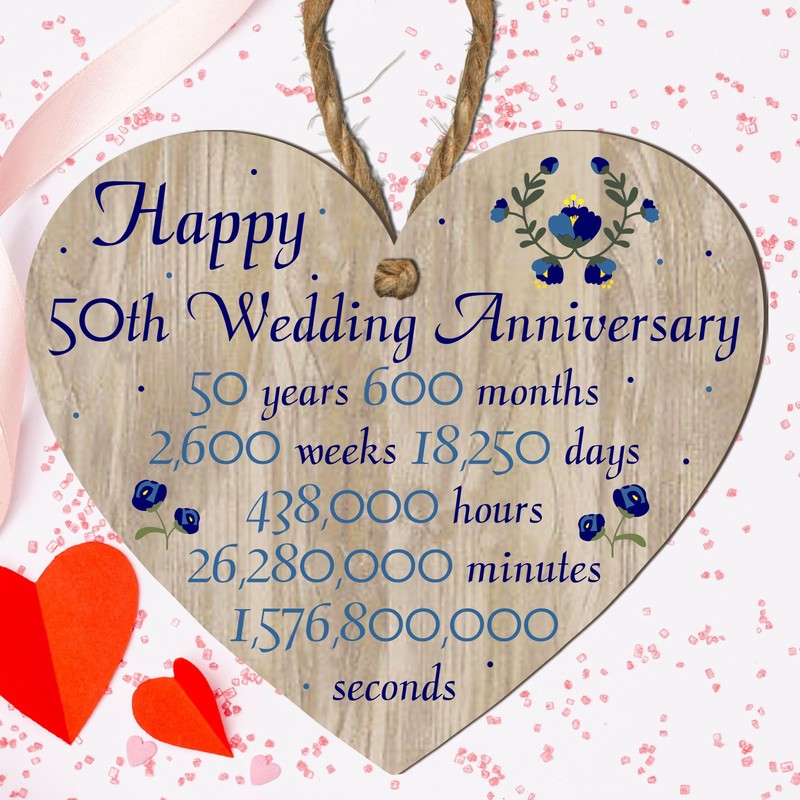 Pixie's Gift 50th Wedding Anniversary" Commemorative Wooden Heart Plaque –