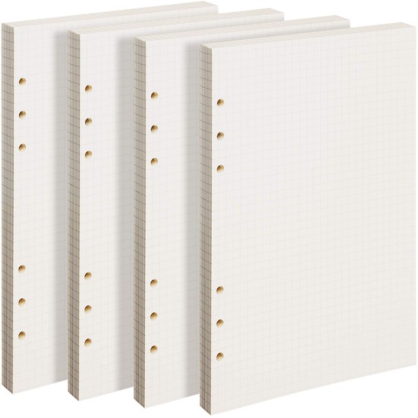 Teenitor Notebook Refill, A5, 6 Holes, 0.2 inch (5 mm) Square Ruled Notebook, 45 Sheets x 4 Books, Memory Fill, 0.2 inch (5 mm) Square, System Notebook, Refill, A5 Size, Cream, A5, Loose Leaf Square