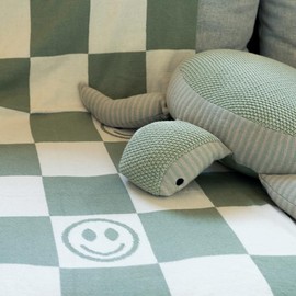 Kindsgut Children's Smiley Soft Cotton Baby Blanket 80 cm x 100 cm Ideal for Travelling in the Pram or Cuddling Subtle Colours and Simple Design Pistachio