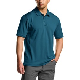 CQR Men's Polo Shirts, Tactical Short Sleeve Golf Performance Shirts, Lightweight Dry Fit UPF 50+ Pique, Frost Essential Dark Teal, X-Large