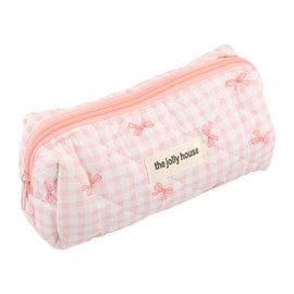 DEARBAG Cute Pencil Case, Pink Bow Pencil Case, Soft Quilted Pencil Case, Portable Pencil Box with Wide Opening, for School Office, Pens, Cosmetics or Travel Accessories, pink, Sweet