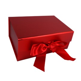 PACK2PACK Premium Foldable Gift Box with Fixed Ribbon | Collapsible Box with Magnetic Closure | Weddings, Bridal Showers, Corporate Gifts | 100% Recycled Paper (Medium-Large, Red)