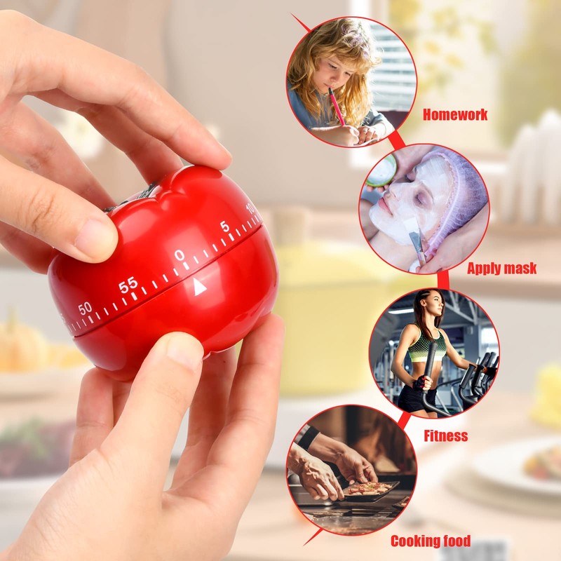 Tomato Kitchen Timer, Pomodoro Timer, Kitchen Clock Timer 60 Minute