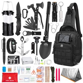 Monterra Survival Kit, 265 Pcs, Emergency Gear and Supplies, First Aid, Bug Out Go Bag, EDC, Molle System Backpack, Hiking, Camping, Outdoor Accessories, Hunting Gifts for Men.