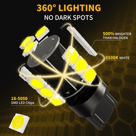 Yorkim 7443 LED Light Bulbs White Super Bright, 7440 7441 7444 W21W T20 LED Bulbs for Brake Lights, Backup Reverse Lights, Tail Lights Turn Signal Lights- Pack of 4