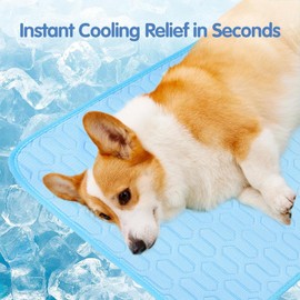 WUDEUI Dog Cooling Mat, Ice Silk Pet Cooling Pad for Summer, Washable Cat Cool Bed for Outdoor Indoor Kennels Crates Car Seats (Blue, 39.4 * 29.5'')