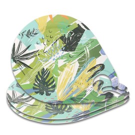 Reusable Boho Water-Drop Cocktail & Appetizer Plate with Built-In Drink Cup Holder – Party Plate with Stemware Holder for Fried Chicken, Burgers, Red Wine & More – 3-Pack (Tropical rainforest)