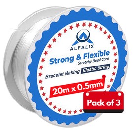 Pack of 3 (20mx0.5mm) Clear Elastic for Bracelet Making Strong & Stretchy Elastic String, Durable & Transparent Elastic Thread, Bracelet elastic for Jewellery making Beading & DIY Craft Projects (60m)