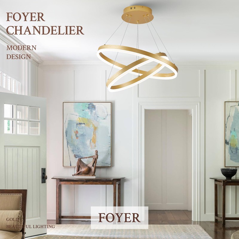 Sparklelf Modern LED Chandelier Gold 2-Rings Pendant Light Circular Flush