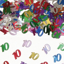 Multi-coloured shiny confetti with birthday number: 10, bag with 15 g (approximately 1000 confetti pieces), table decoration, celebration, numbered confetti, metal confetti, 10th birthday, children’s birthday