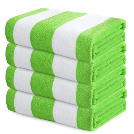 Exclusivo Mezcla 4 Pack Beach Towels, Large Microfiber Striped Beach Bath Pool Towel Set for Kids and Adults, Lightweight and Absorbent, 30x60 Inches, Green