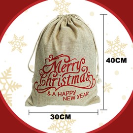 Christmas Sacks 30x40cm Medium Jute Linen Drawstring Christmas Bags Pack of 4