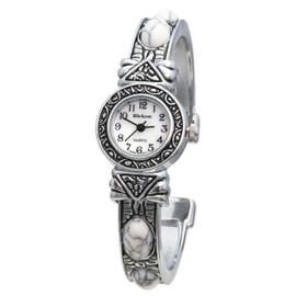 Blekon Stone Studded Watch for Women, 22mm Case Japanese Quartz Movement and Large Cuff Bangle, Best Fits Wrists Measuring 7-8 inches (White)