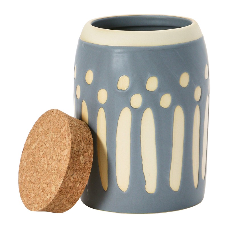 Creative Co-Op Debossed Stoneware Pattern & Cork Lid, Grey Canister