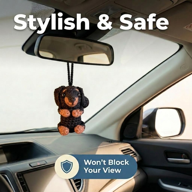 Crochet Dachshund Car Accessories Weiner Dog for Rear View Mirror,