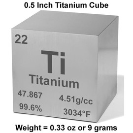 cubeta de densidad de metal de titanio de 0.5 pulgadas, 99.6% elemento puro para química, ideal para colección científica, educación y regalo único