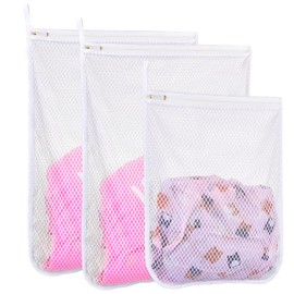 3 pcs Durable Honeycomb Mesh Laundry Bags for Delicates 2 Large (16" x 19") 1 Medium (12" x 15")