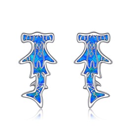Hammerhead Shark Earrings 925 Sterling Silver Opal Shark Filigree Dangle Drop Earrings Ocean Animal Fish Jewelry for Women Hammerhead Shark Lover, Sterling Silver, No Gemstone